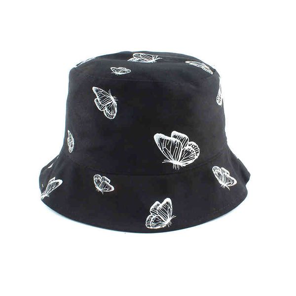 

fashion women ladies butterfly print fisherman hat visor bucket caps outdoor casual reversible bucket hats, Blue;gray