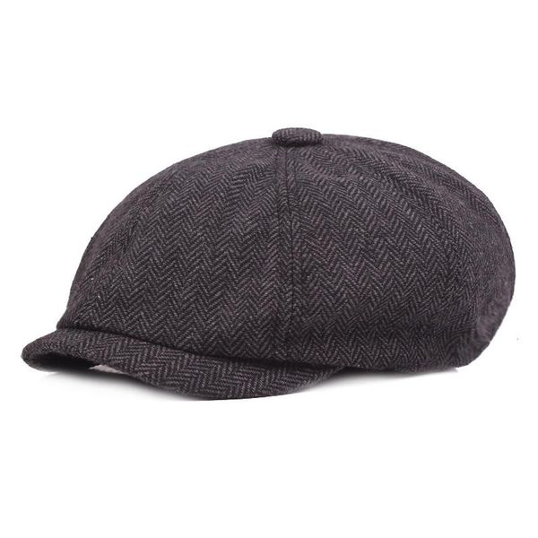 

berets 2021 retro sboy caps men octagonal hats black british painters autumn winter herringbone flat casquette, Blue;gray