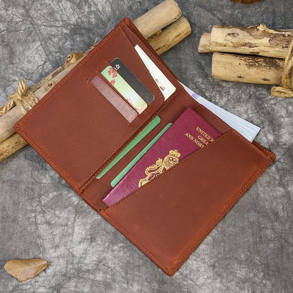

card holders passport wallet leather holder genuine bifold thick boarding pass purse for, Brown;gray