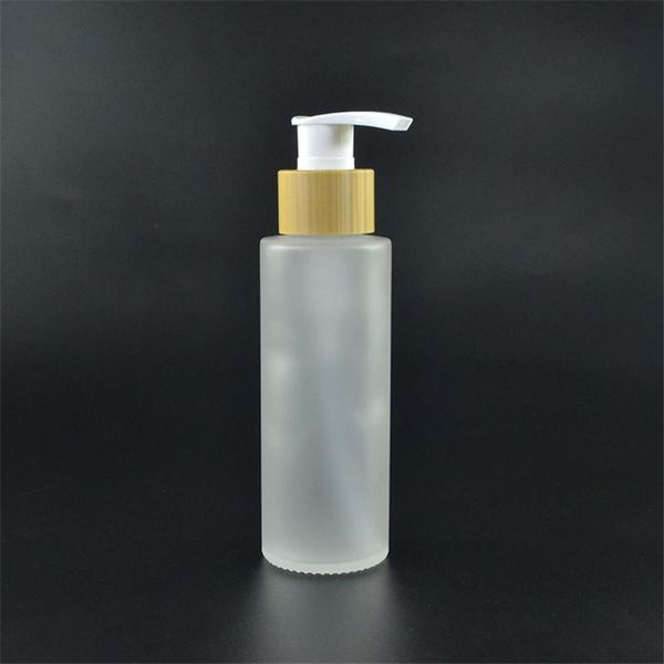 

100ml 120ml glass bottle with lotion sprayer essential oil spray glass bottle with bamboo lotion spray cap for cosmetics cream
