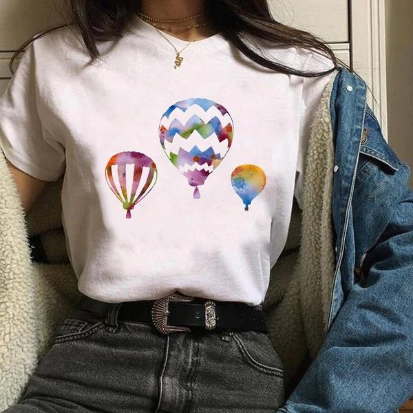 

women print clothes graphic balloon travel casual mujer camisetas ladies lady tees female t shirt womens t-shirt, White