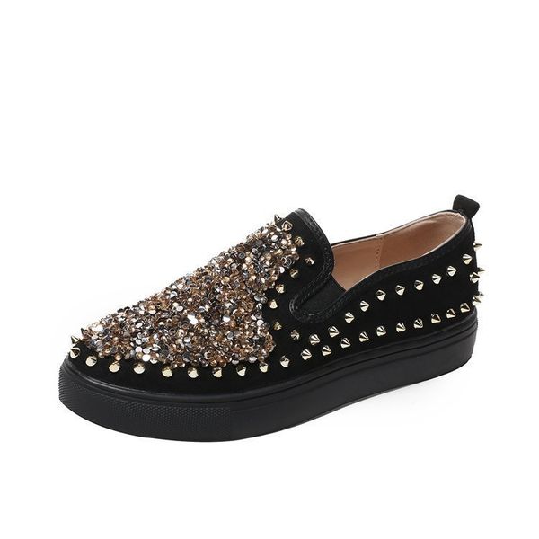 

big size 35-43 fashion black woman shoes 2020 spring autumn woman casual flat shoes rivet sequined sneakers 2020 new, Black;white