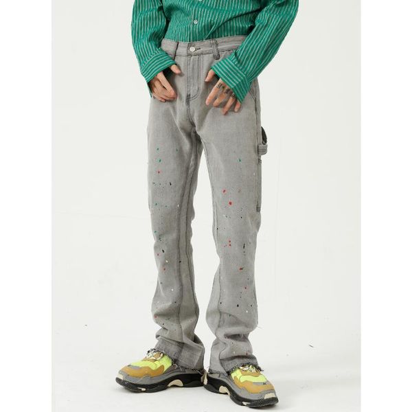 

men's jeans men loose straight paint destroy design denim trousers male streetwear hip hop vintage fashion casual pants, Blue