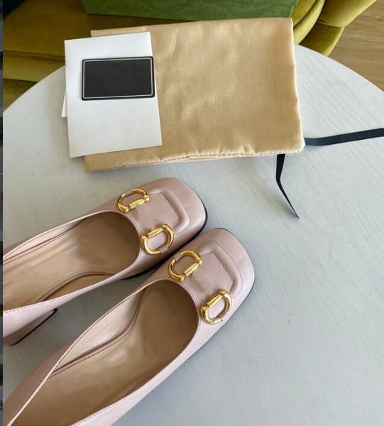 

spring and autumn style single shoes retro thick heel buckle summer shallow mouth mid-heel female soft leather square head with box, Black