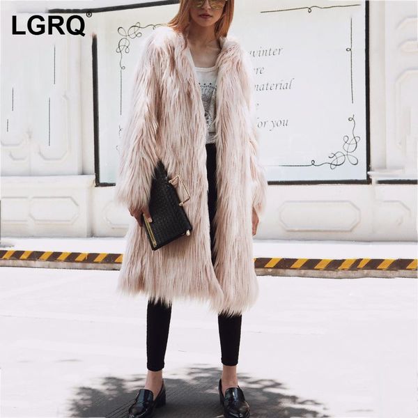 

women's fur & faux [lgrq] fashion elegant thicken jacket o-neck long sleeve warm coat autumn winter 2021 19d3258, Black