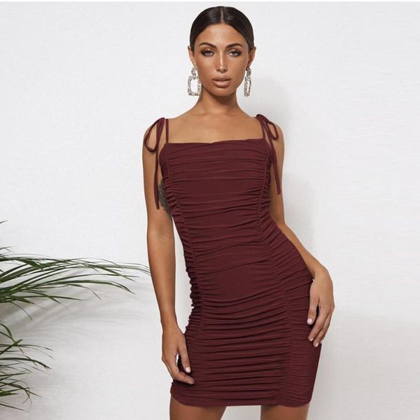 

casual dresses 2021 summer european and american strap pleated bandage women's dress, Black;gray