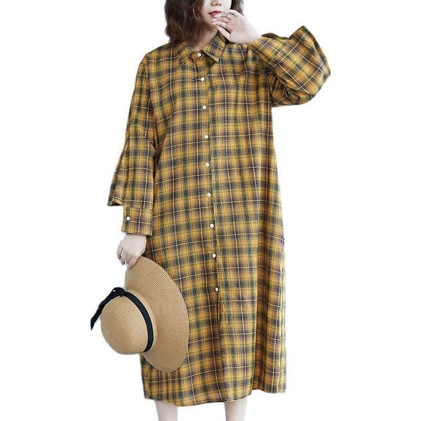 

casual dresses arcsinx long shirt for women large size 4xl 3xl xxl spring yellow plaid women's dress sleeve korean, Black;gray