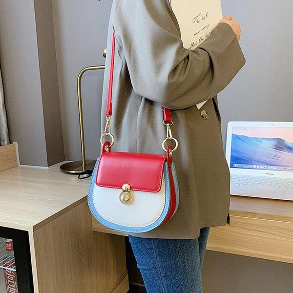 

2021 fashion pu leather contrast color crossbody bags for women designer small flip shoulder bag female and purses travel bags