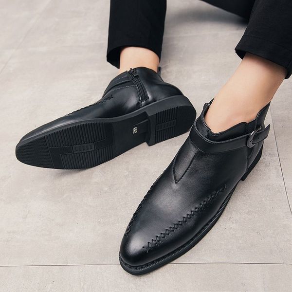 

dress shoes botas masculinas pu com zÃ­per lateral, sapatos curtos estilo coreano e da moda sola britÃ¢nico, casuais zz320, 5sca, Black