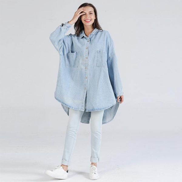 

women's jackets autumn spring women fashion button irregular coat pocket jacket denim super loose clothes, Black;brown