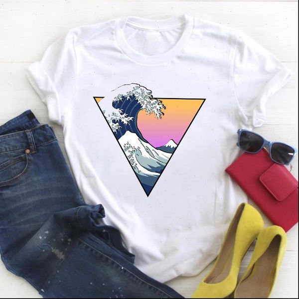 

women wave ocean beach painting print short sleeve ladies summer t tee female shirt clothes tshirt womens graphic t shirt, White