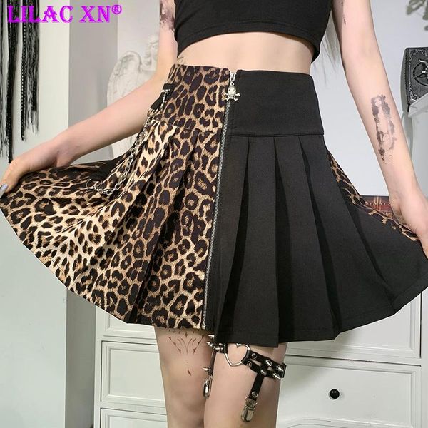 

skirts harajuku leopard mini pleated punk gothic black a line high-waisted skirt streetwear kawaii summer women clothing 2021