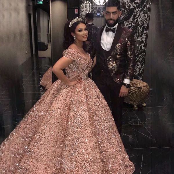 

sparkly new formal prom long 2021 sweetheart off shoulder sequin ball gown reflective pageant evening gowns dq7e, White;pink