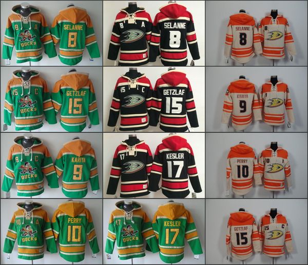 

anaheim ducks hockey men jerseys 8 teemu selanne 9 paul kariya 10 corey perry 15 ryan getzlaf hockey hoodie hooded sweatshirt jackets jersey, Black;red
