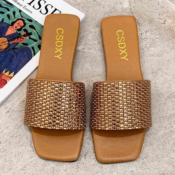 

slippers shiny women slippers sequins designer summer plus size 42 outdoor sandals slides ladies beach open toed flat shoes 220307, Black
