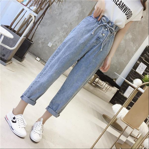 

special wholesale pants spring womens jean summer han fan high waist lace flower jeans wild nine points harem, Blue