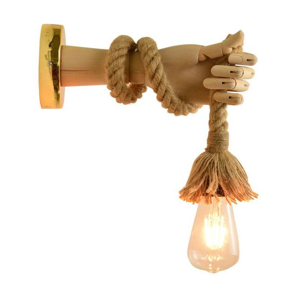 

wall lamp countryside 3d hand shape light retro industrial style loft led mounted rope wood iron lights for home cafe
