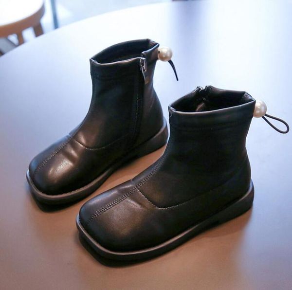 

boots girls snow winter children shoes plus velvet warm kids fashion leather soft bottom comfortable boys, Black;grey