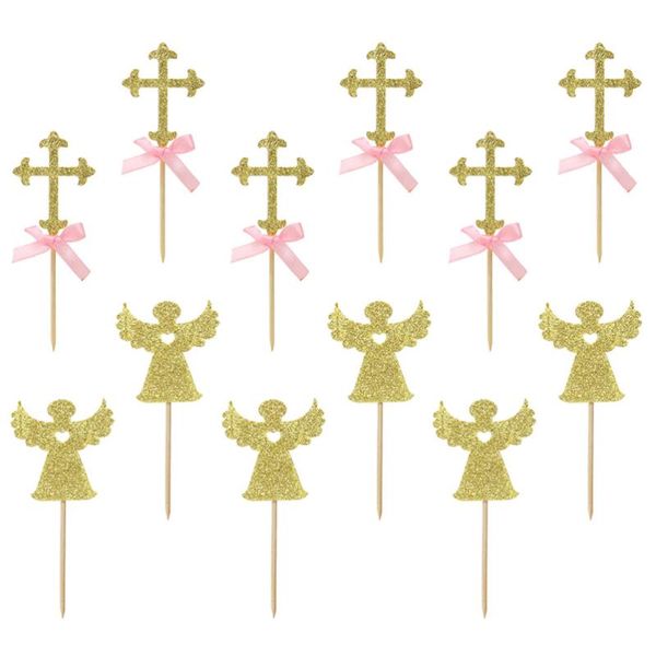 

other festive & party supplies 24pcs/2 packs cross and angel shape cake ers glittering picks cupcake decor for wedding birthday festiva