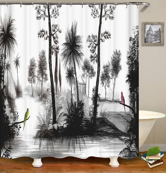 

shower curtains 3d forest trees birds pattern curtain bathroom waterproof polyeste fabric bathtub decor with 12 hooks