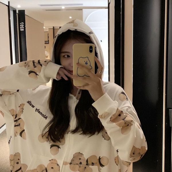 

women's hoodies & sweatshirts hoodie female women white girls oversize casual sweatshirt autumn bear long sleeve black streetwear