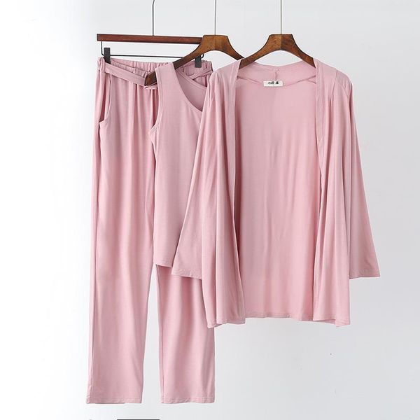 

cotton 3 pieces pajamas set for women round-neck long sleeve and pants winter soft thin loose female sleepwear home clothes suit, Black;red