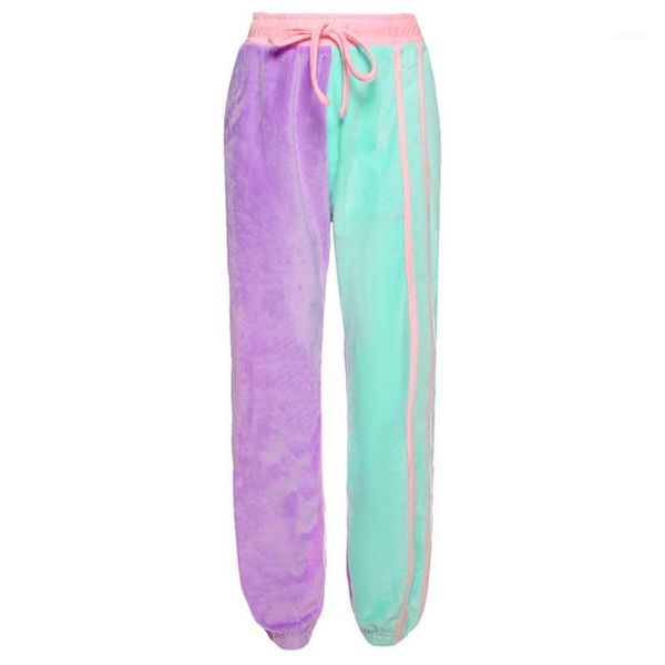 

women's pants & capris women high waist drawstring sweatpants warm plush color block loose jogger, Black;white