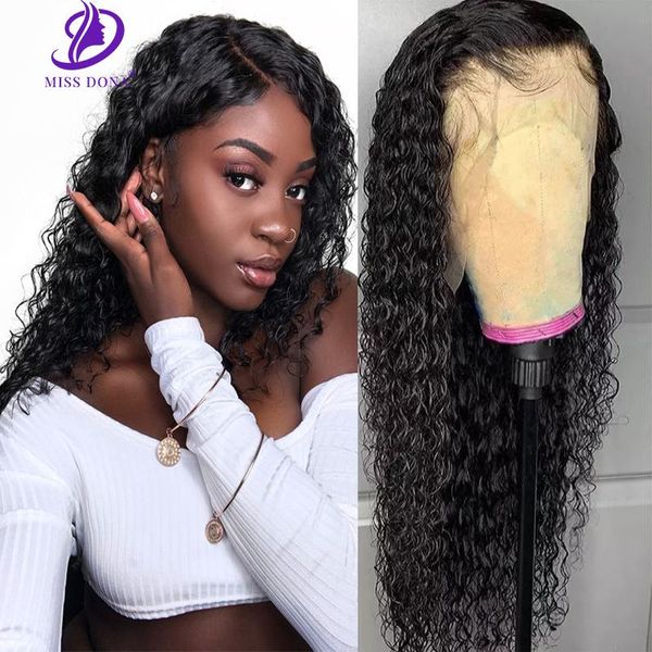 

lace wigs miss dona deep curly frontal wet and wavy human hair remy brazilian kinky wig 180%, Black;brown