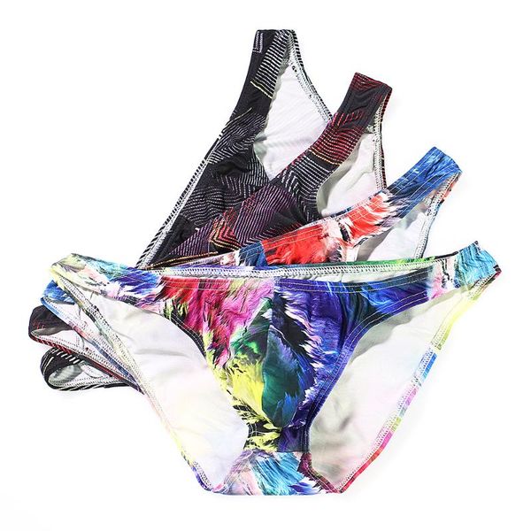 

underpants 4pcs/lots mens underwear jockstrap ultra-thin printed thongs lingerie t-back panties briefs cueca tanga bikini 2xl, Black;white