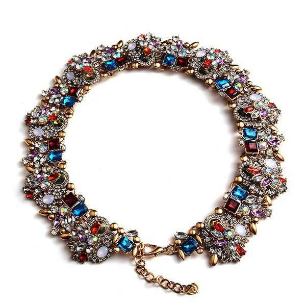 

chains arrival vintage luxury colorful crystal necklace high-quality glass choker jewelry accessories for women, Silver