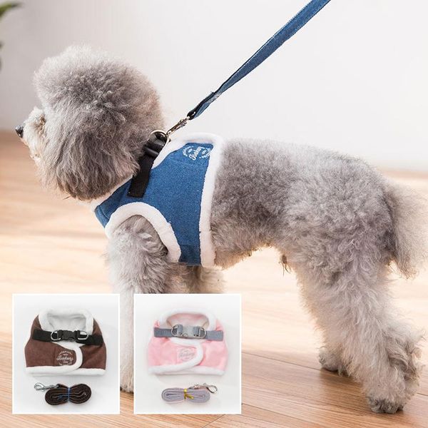 

dog collars & leashes soft/cosy vest harness and leash set, no pull escape proof breathable plush harness, fit walking small dogs cats