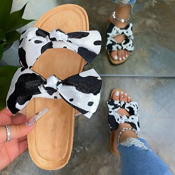 

women slippers 2021 new cow bow slides women's graffiti flast ladies fashion beach footwear summer woman shoes dropshipping, Black