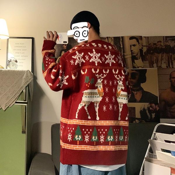 

men's sweaters 2021 christmas sweater funny reindeer printed sweatshirt men crewneck winter xmas jumpers, White;black