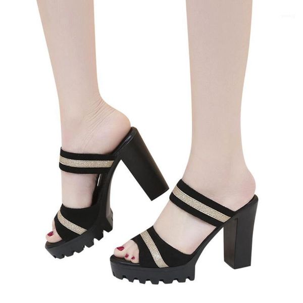 

shoes women summer high heeled slippers fish mouth pump sandals ladies buty damskie sandalia feminina drop ship1, Black