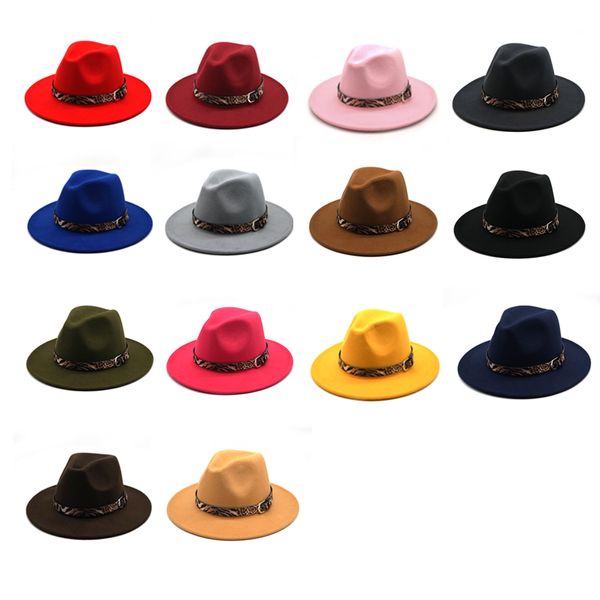 

fedora hat men women leopard belt imitation woolen winter felt hats fashion black jazz hat fedoras chapeau sombrero mujer, Blue;gray