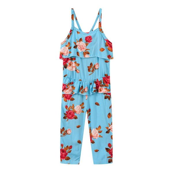 

jumpsuits toddler kids overalls baby girls ruffle floral jumpsuit suspender trousers clothes sleeveless sling pants kombinezony dla dzieci, Blue