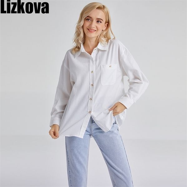 

lizkova spring 100% cotton japanese blouse women white long sleeve shirt female pocket femme chemise 8265 210225