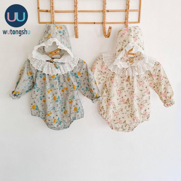 

jumpsuits cotton baby rompers 0-24m long sleeve clothing linen floral pattern one piece spring summer girl clothes, Blue