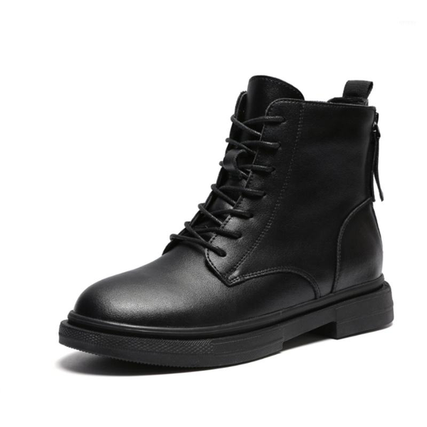

boots cowhide autumn/winter 2021 fashion web celebrity rear double zipper casual single warm plush leatowhide1, Black
