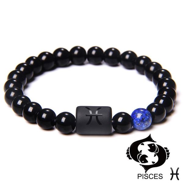 

beaded, strands pisces charm bracelets for women men 12 constellation zodiac bracelet natural stone tiger eye ethinc meditation birthday gif, Black