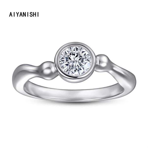 

cluster rings aiyanishi luxury female small round stone ring real 925 sterling silver engagement sona solitaire wedding for womeen, Golden;silver