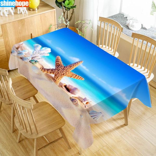 

table cloth seashells starfish oxford print waterproof oilproof home rectangular party cover 100x140cm/140x250cm