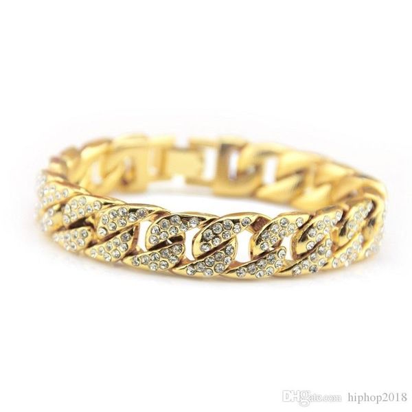 

tavis designer bracelet mens iced out chain bracelets gold cuban link chain miami bracelet 2018 new fashion hip hop jewelry, Black