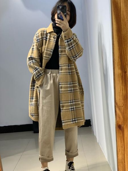 

women's t-shirt 19 winter plaid mid length coat for women, White
