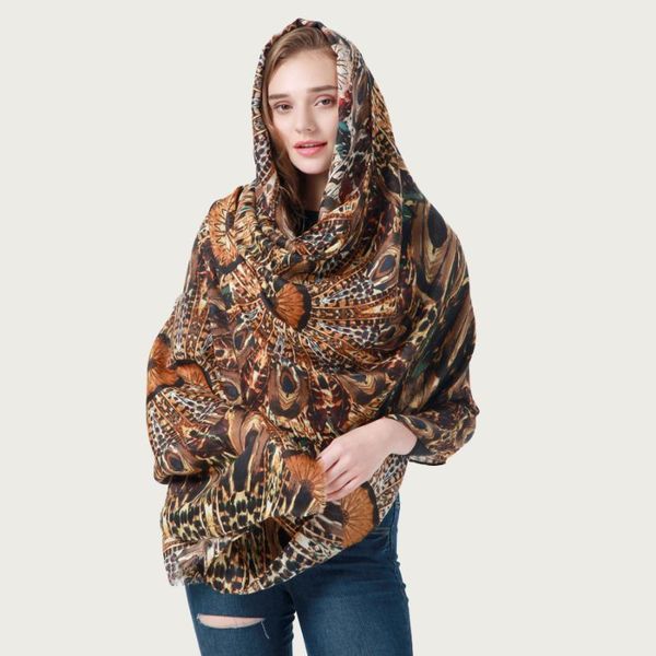 

scarves luxury peacock pattern hijab scarf women bright foulard print large shawl autumn [6811], Blue;gray