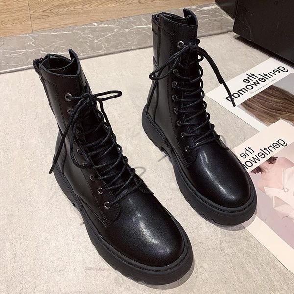 

boots versatile women's spring and summer thin breathable ins2021 british style heavy bottom motorcycle short, Black