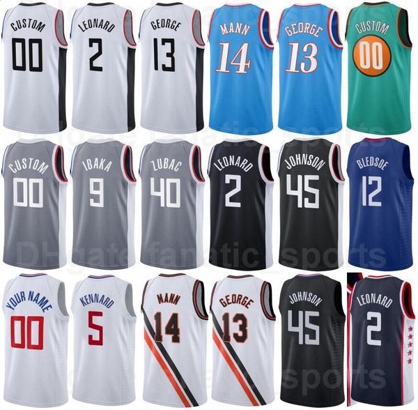 Bedrucktes Basketball-Trikot zum 75-jährigen Jubiläum von Reggie Jackson, 1 Paul George, 13 Luke Kennard, 5 Ivica Zubac, 40 Norman Powell, 24 Kawhi Leonard, 2 weiß-blaue Teamfarben-Fans