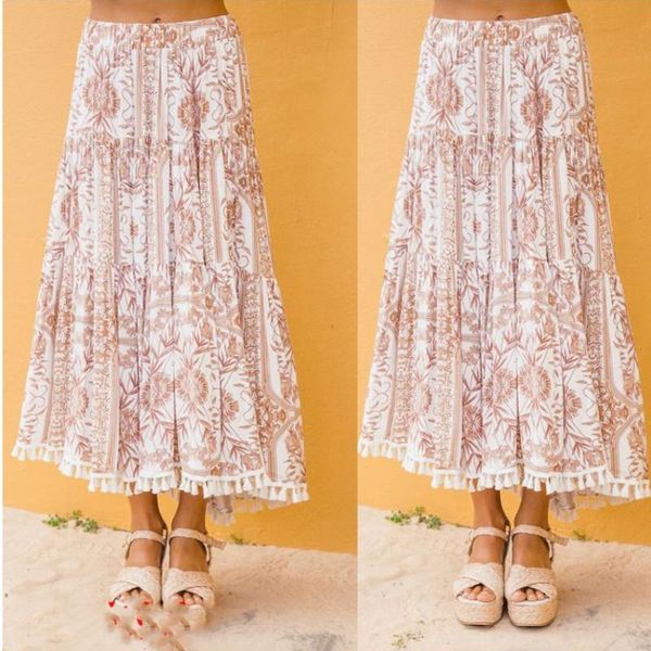 

skirts 2021 fashion summer womens printed floral long maxi skirt bohemian beach skrit, Black