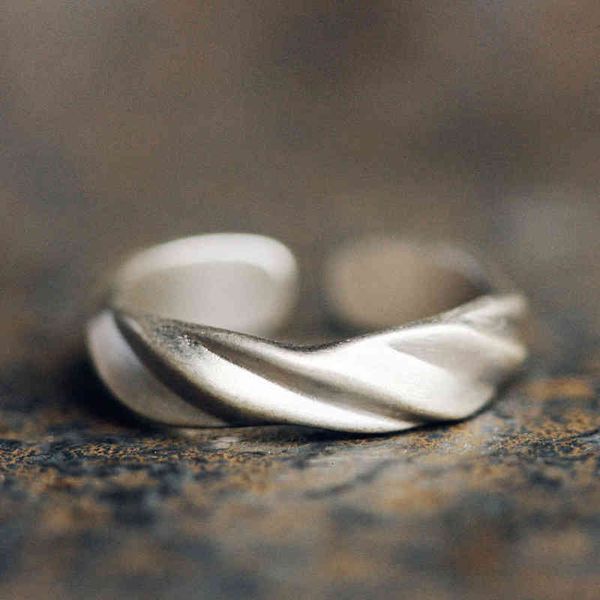 

design twist matte adjustable 925 silver ring men's simple personalized tail