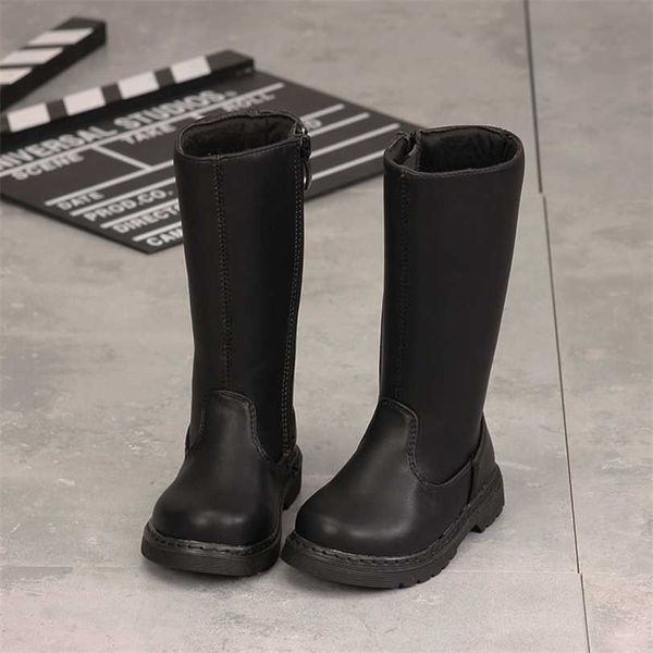 Crianças moda botas altas meninos meninas mais veludo quente romman puro clássico qualidade negra mircofiber sapatos superiores 211227